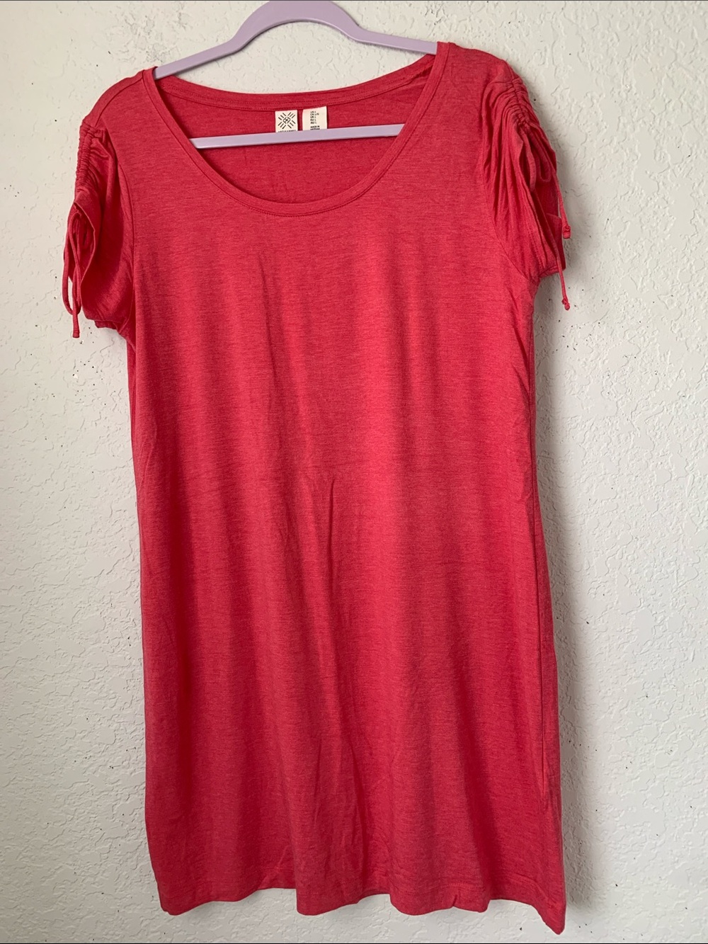 Artisan Bright Pink Crewneck Short Scrunch Sleeve Mini Dress Size L